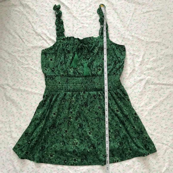 Lily Morgan Mini Dress Floral S Royal Green Black Tie Front Smocked Waist - Picture 14 of 16